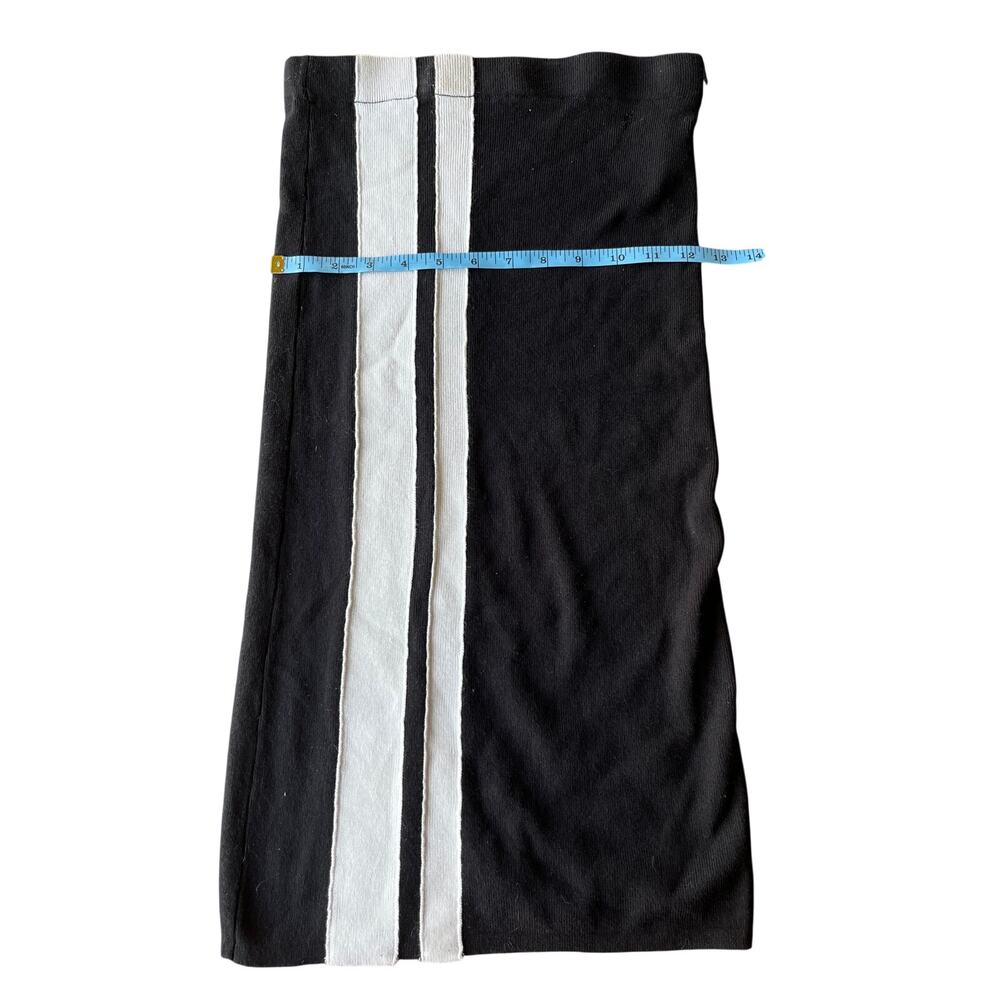 Chic Black & White Stripe Pencil Midi Skirt - Sweater Knit XS